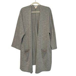DONNI Ribbed Open Front Thin Stripe Cardigan Grey One Size Cozy Lounge Neutral